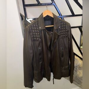 All Saints Dark Brown Leather Jacket